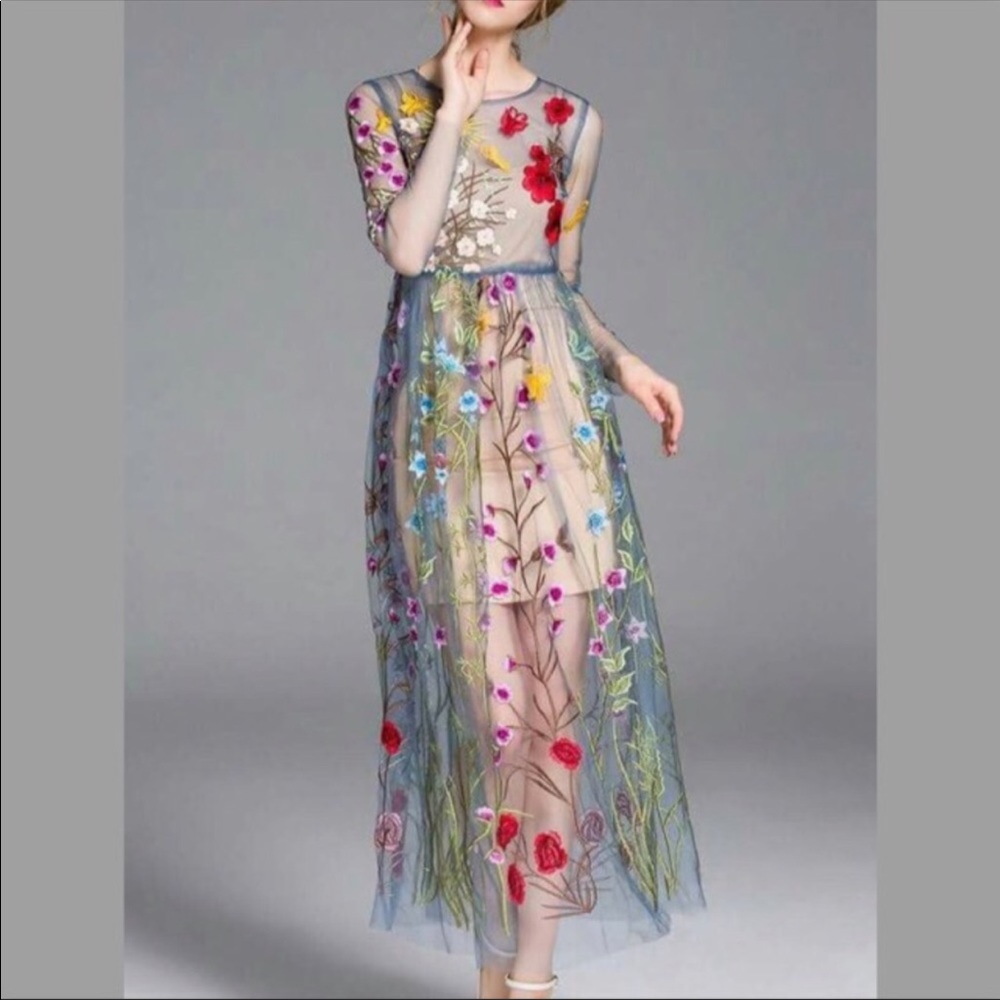 designer-like see through flower dress